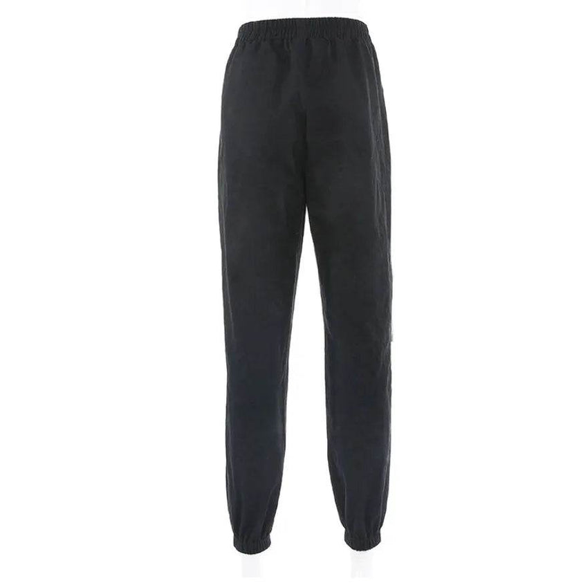 White Stripe Cargo Pants Women Trousers Pockets Patchwork Contrast Color High Waist Pants Hip Hop Capris