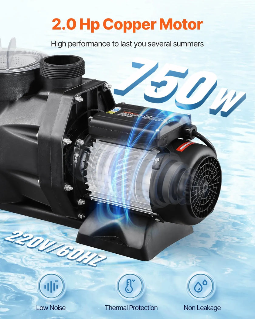 VEVOR 2 HP Above Ground Swimming Pool Pump Single Speed 122 GPM 3450 RPM 220V