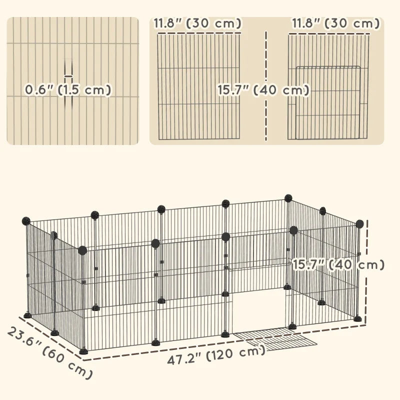 Small Animal Cage Waterproof Mat DIY Animal Playpen for Guinea Pigs Rabbits 12 Panels and Door Black