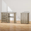 Sewing Machine Cabinet, Folding Sewing Table with Storage Shelf, Bins and Lockable Wheels for Small Space, Grey