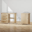Sewing Machine Cabinet, Folding Sewing Table with Storage Shelf, Bins and Lockable Wheels for Small Space, Nature Wood