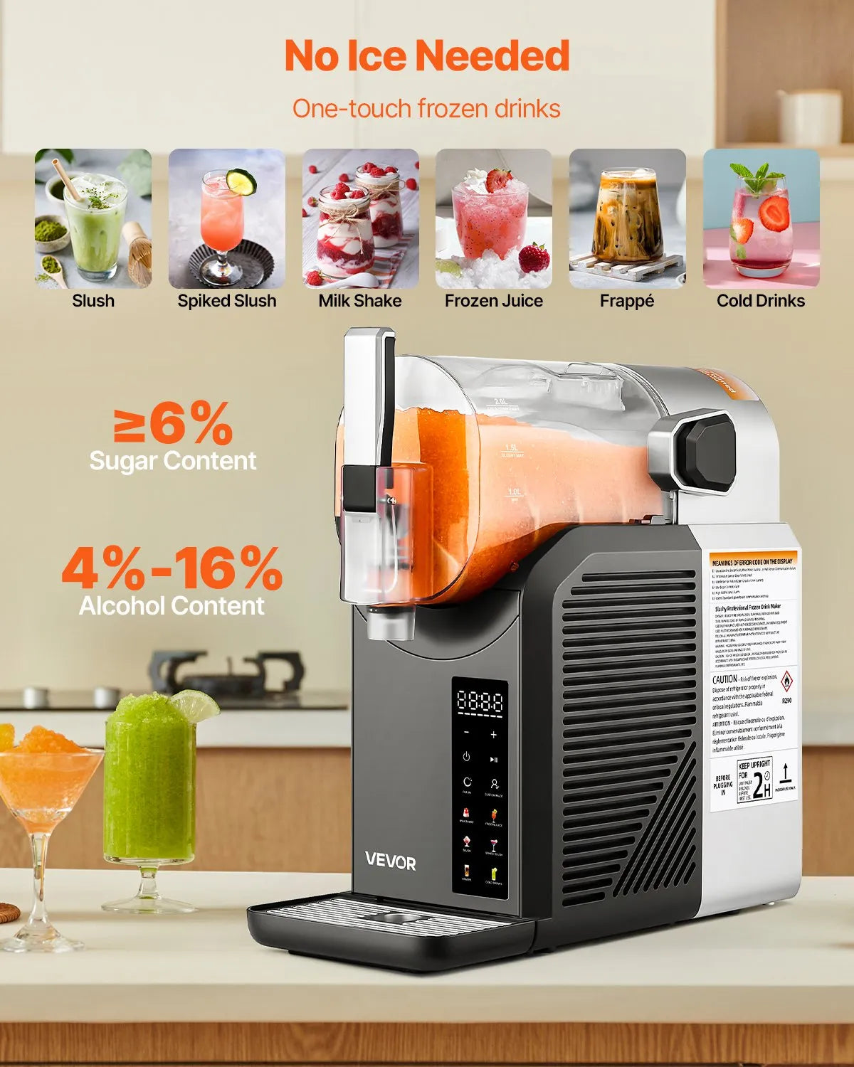 VEVOR 2L Slushy Machine No Ice Needed Frozen Drink Maker 6 Preset Programs Home