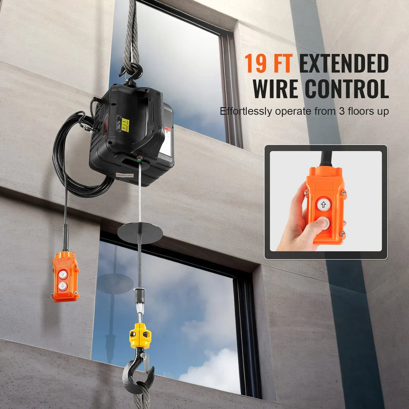 VEVOR 2-in-1 Electric Hoist Winch, 1100 lbs Lift Capacity, 1500W Portable Power Winch Crane, 22.9 ft Lifting Height, 13 ft/min with Wired Remote Control, for Garage, Warehouse, Factory Lifting Towing