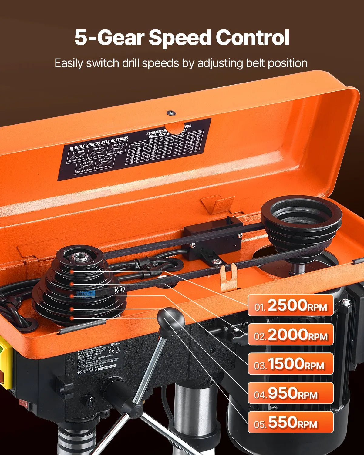 VEVOR 10in Benchtop Drill Press Tabletop Drilling Machine 610-2800RPM Adjustable