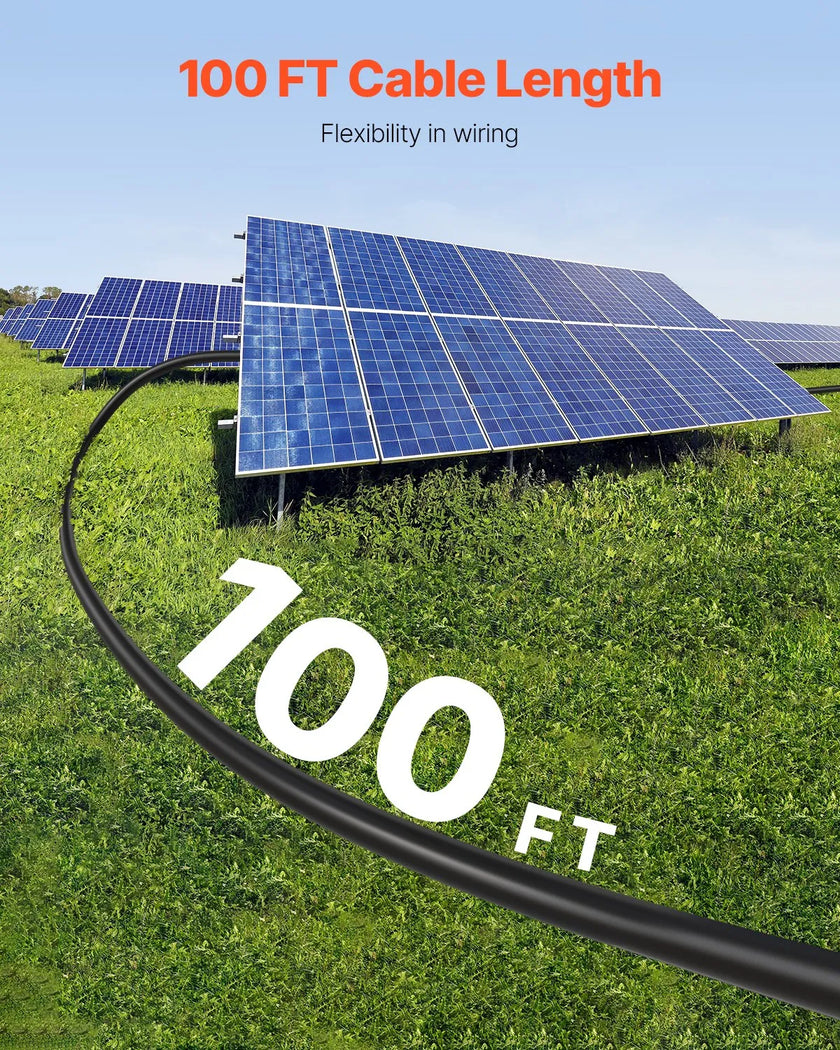 VEVOR 100FT Solar Panel Extension Cable 10AWG Waterproof PV 6mm² Cable Black