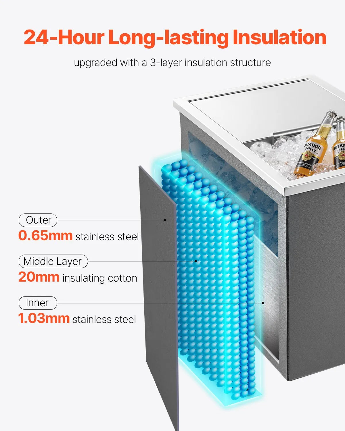 VEVOR 28.6 Qt Drop in Ice Chest Ice Cooler Ice Bin Stainless Steel 18