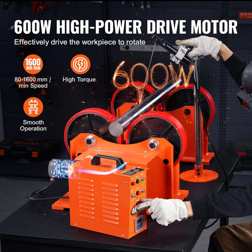 VEVOR 110V Turning Rolls Linkage Roller, 1000KG/2205LBS Loading Welding Turning Roll, 25-1400mm Diameter, 80-1600 mm/min Rotary Welding Positioner & Welding Torch Stand for Welding Equipment Support