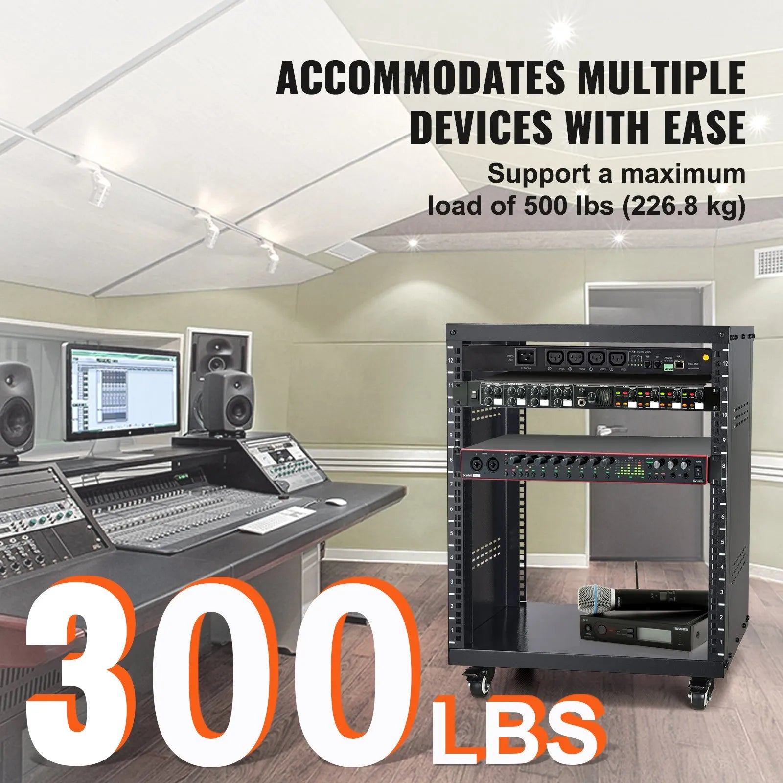 VEVOR 12U AV Rack Stand 500 lbs Capacity Network Stereo Recording Studio Rack