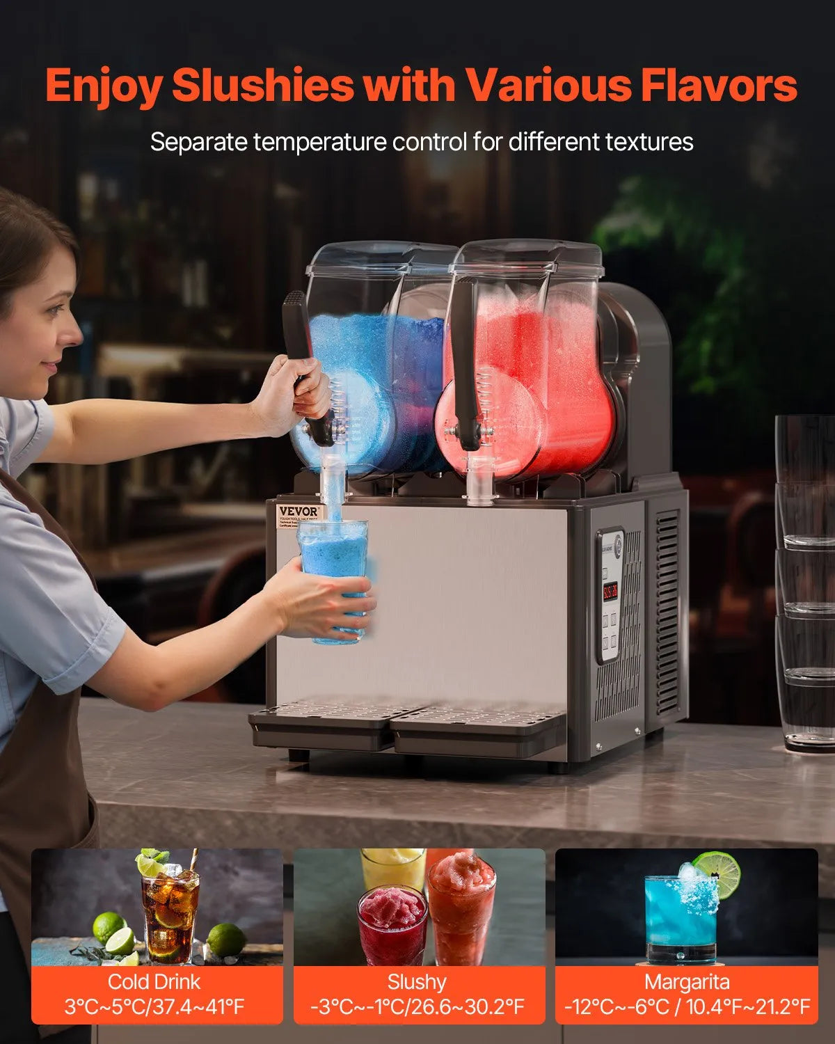 VEVOR 4Lx2 Tank Commercial Slushy Machine Margarita Smoothie Frozen Drink Maker