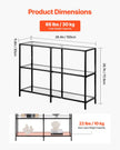 VEVOR 3-Tier Glass Console Table Rectangle Sofa Side Table with Anti-Tip Black