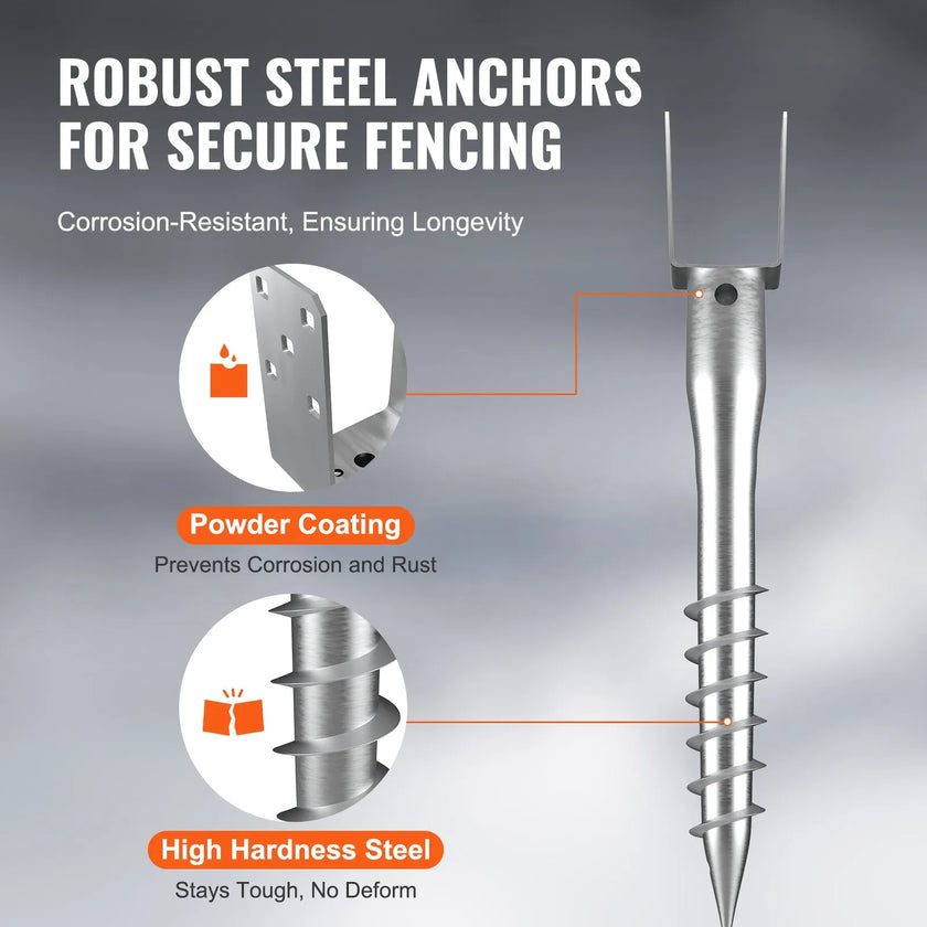 VEVOR No Dig Ground Anchor, 1 Pack 3.94 x 2.76 x 27.56 in DIY Screw in Post Stake, Includes 6 Lag Bolts & a Rebar, U-Shape Heavy Duty Steel Post Holder, Great for Mailbox Posts and Fence Posts