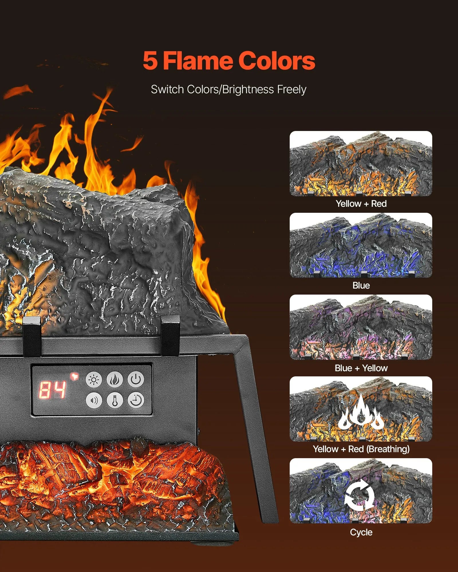 VEVOR 25 Inch Electric Fireplace Log Heater with Crackling Sound Timer Remote