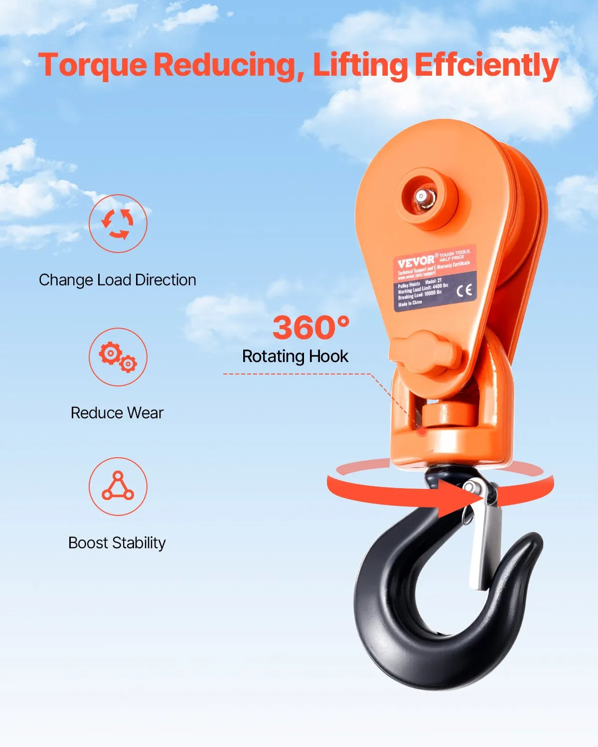 VEVOR 2 Ton Snatch Block with Swivel Hook 3