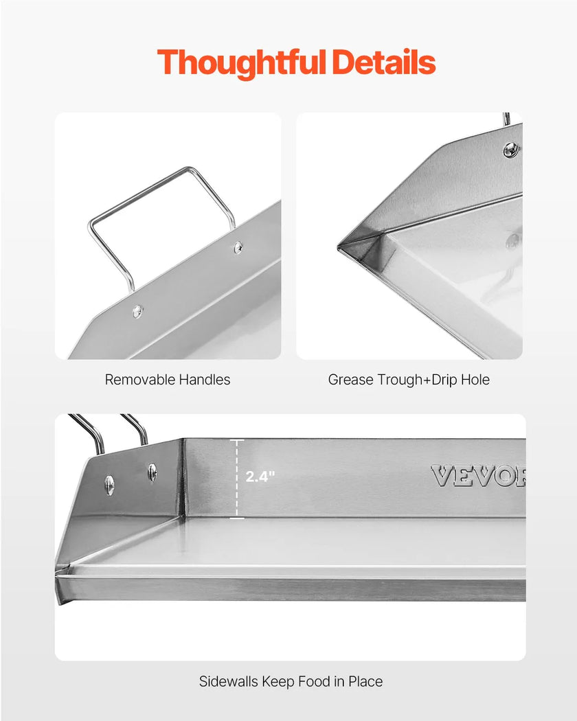 VEVOR 18x16 in Flat Top Griddle Stainless Steel Universal BBQ Grill Pan Cookware