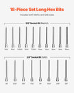 Extra Long Allen Hex Bit Socket Set 18-Piece 3/8 inch Drive S2 Alloy Steel Cr-V