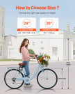 VEVOR 26-Inch Cruiser Bike 7-Speed Light Blue Beach Cruiser Bike with Basket