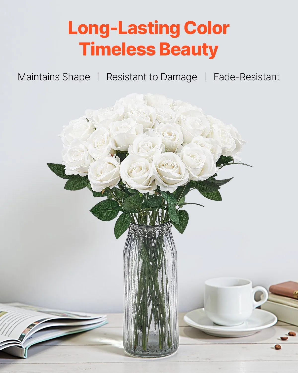 VEVOR 60 Pcs White Rose Artificial Flowers Realistic Bouquet for Xmas Home Decor