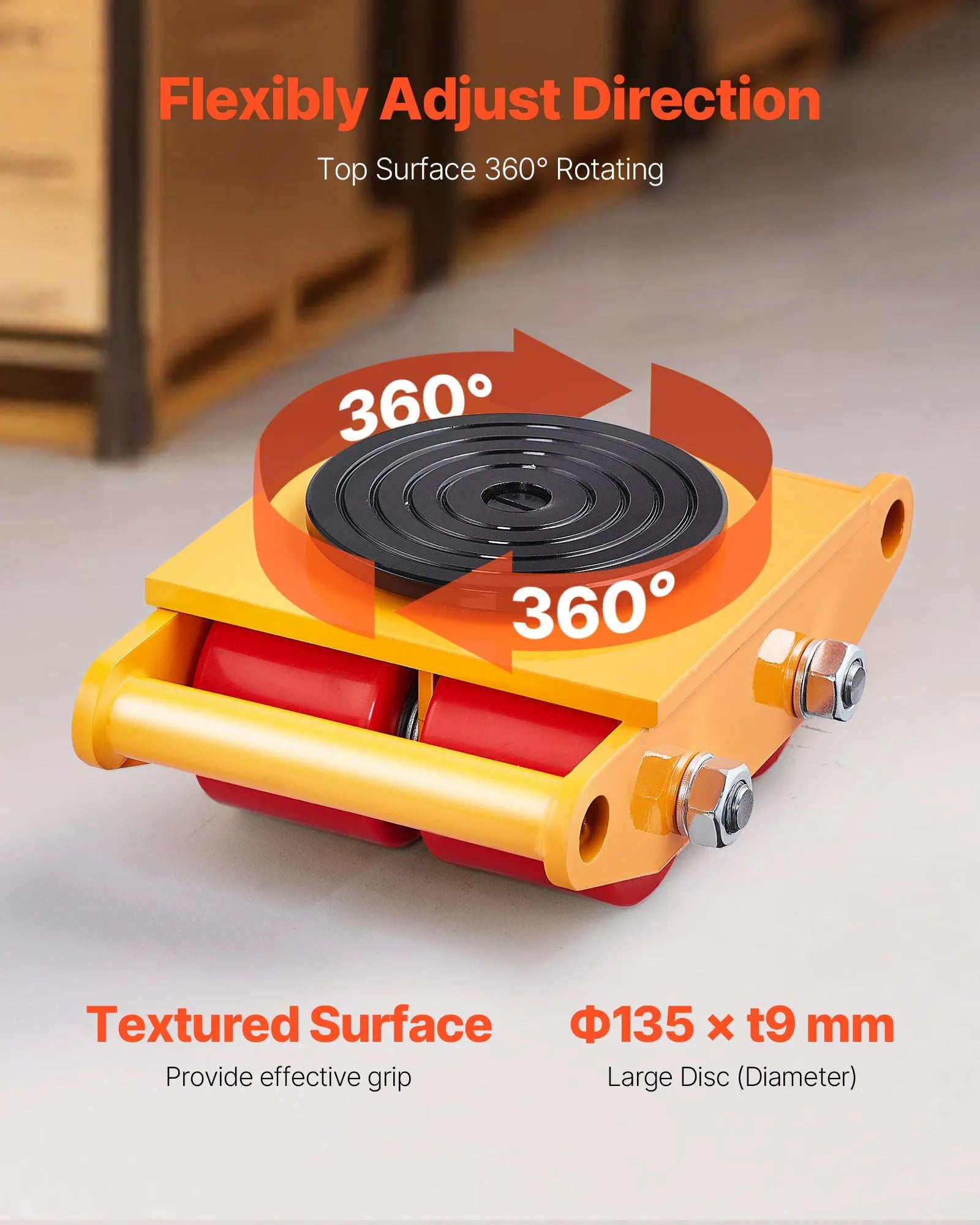 VEVOR 4PCS Machinery Skate Dolly, 17637LBS/8T Industrial Machinery Mover, Heavy Duty Carbon Steel Machinery Moving Skate with 4 PU Wheels and 360° Rotation Non-Slip Cap for Warehouse Workshop Factory