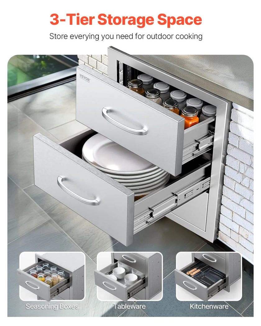 VEVOR Outdoor Kitchen Drawers Triple BBQ Access Drawers Island 18.5x22.5x22.5 in