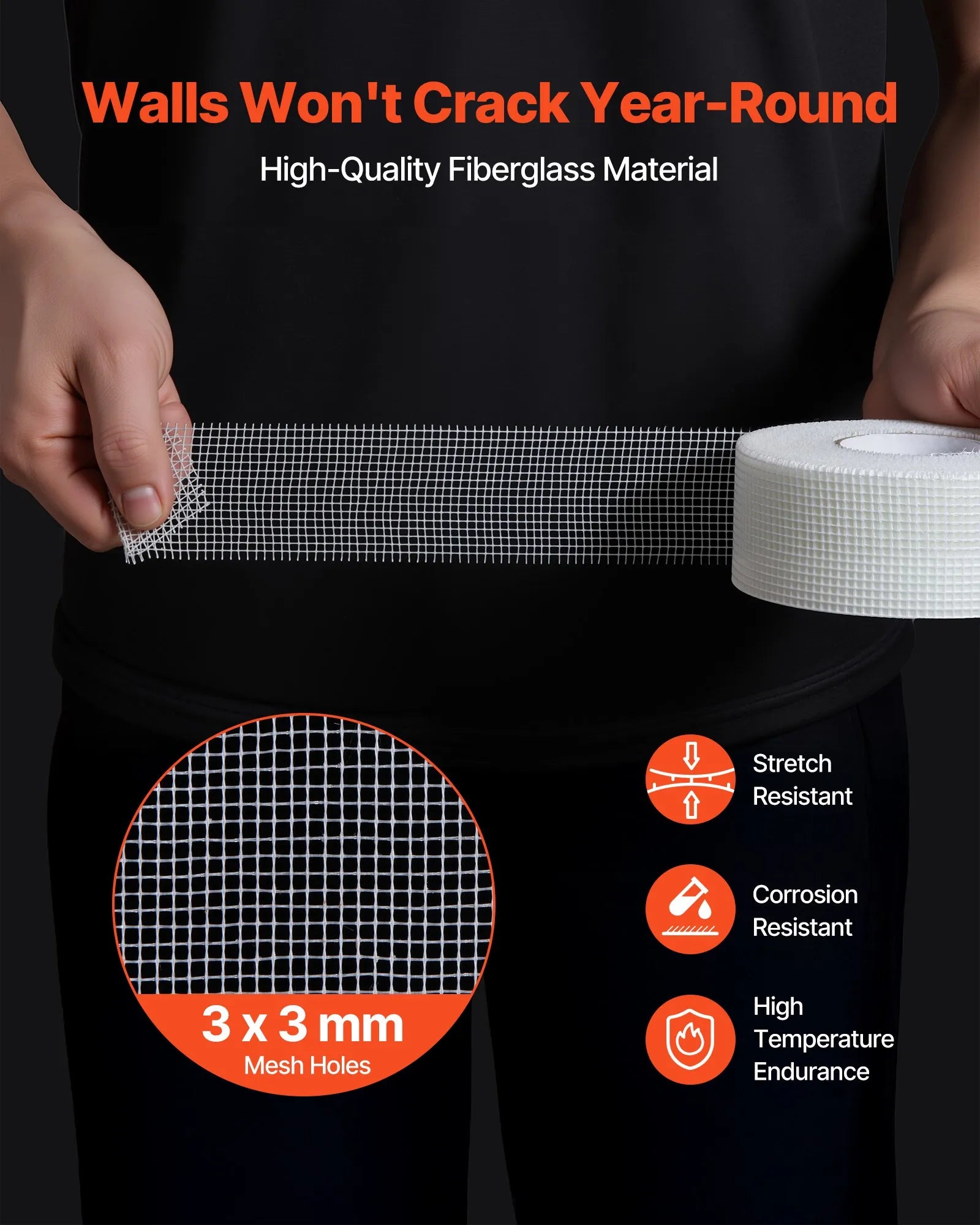 VEVOR 36 Rolls 147.64 ft x 1.97 inch Self-Adhesive Fiberglass Drywall Mesh Tape