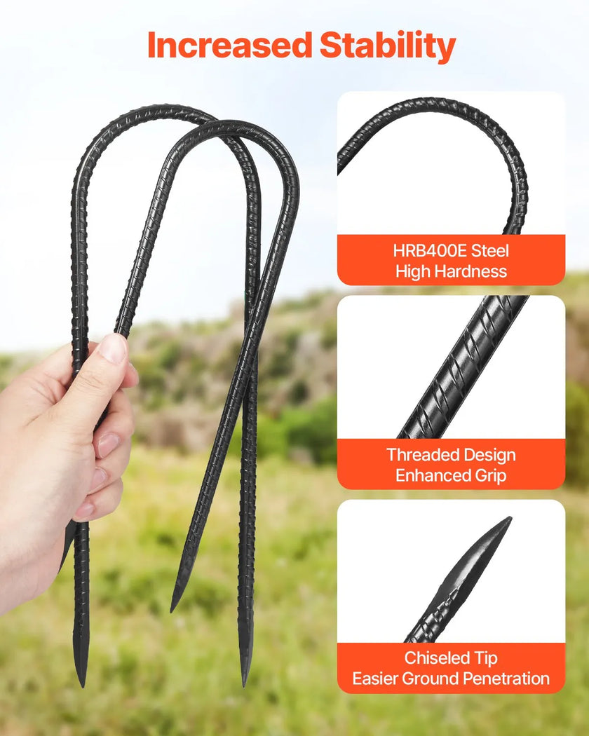 VEVOR 12-Inch 8 Pack Rebar Stakes Heavy Duty U Shape Galvanized Ground Anchors