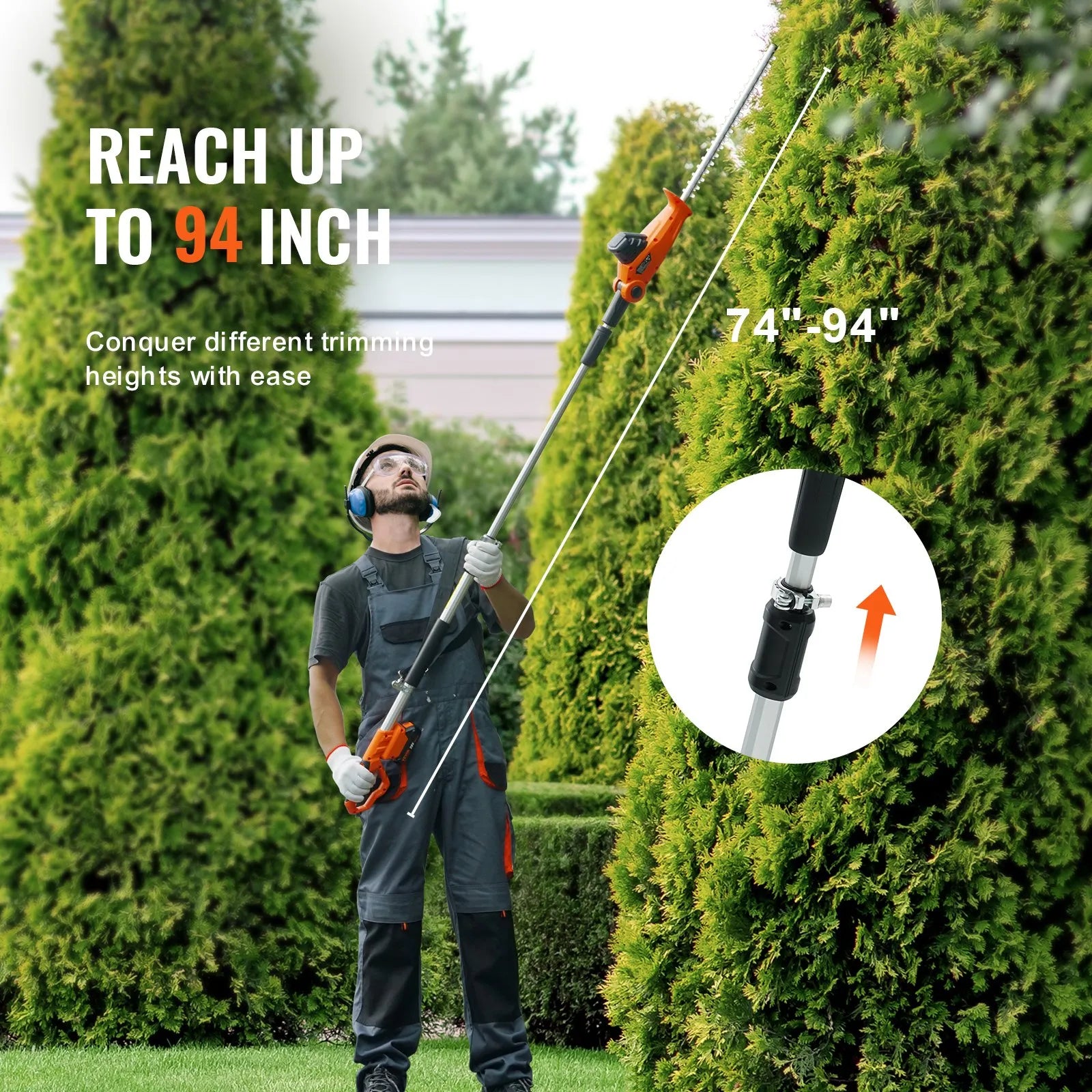 VEVOR 20V Cordless Hedge Trimmer, 18 inch Double-edged Steel Blade, Pole Hedge Trimmer Kit 20V Battery, Fast Charger Included, 74