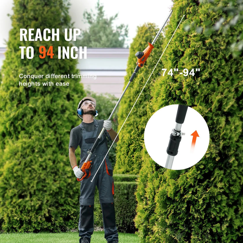 VEVOR 20V Cordless Hedge Trimmer, 18 inch Double-edged Steel Blade, Pole Hedge Trimmer Kit 20V Battery, Fast Charger Included, 74
