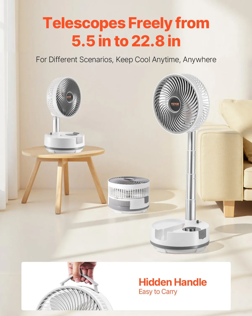 VEVOR 8 inch Foldable Rechargeable Oscillating Fan 3 in 1 Remote 8 Speeds