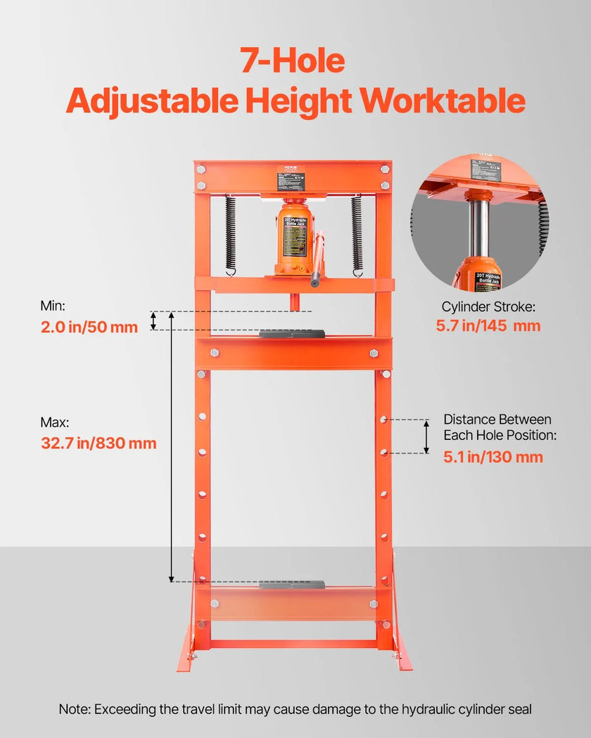VEVOR 20 T Hydraulic Shop Press Hydraulic Press with Press Plate for Bending