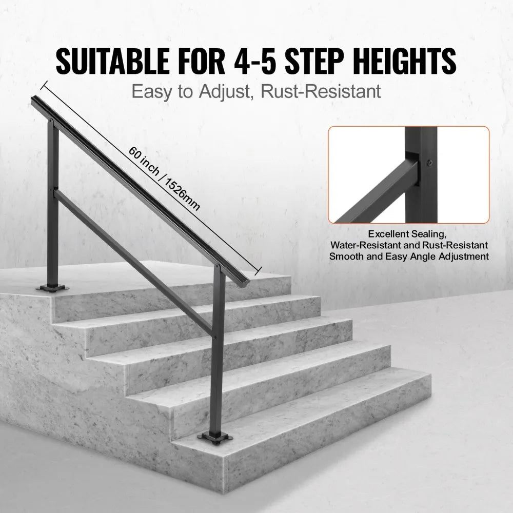 VEVOR Outdoor Handrail 165LBS Load Handrail Outdoor Stairs Aluminum Stair Handrail 60 x 35