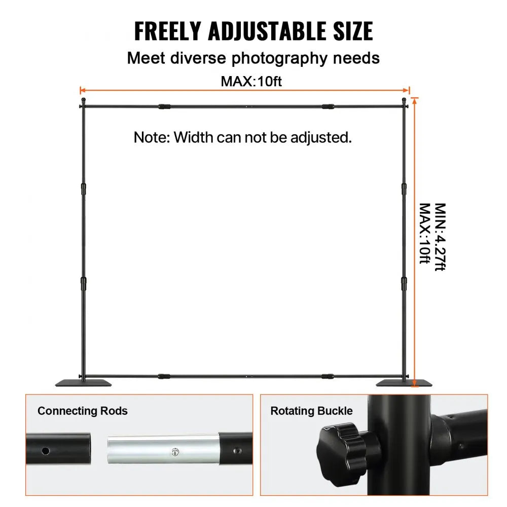VEVOR 10ft x 10ft Pipe and Drape Kit, Heavy Duty Backdrop Stand with Carbon Steel Base, Adjustable Backdrop Support with 2 Clamps and A Carry Bag for Wedding, Party, Event, Photography, and Exhibition