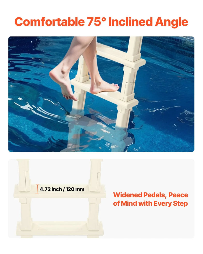 VEVOR 5-Step Inclined Pool Ladder of 2 Handrails Loads 300 lb for 48-54 In Pool