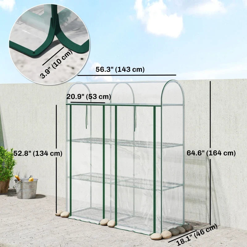 3 Tier Mini Greenhouse, Portable Greenhouse with 2 Roll-up Doors, 56.3