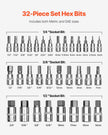 Hex Bit Socket Set 32-Piece S2 Alloy Steel Cr-V Steel Standard SAE and Metric