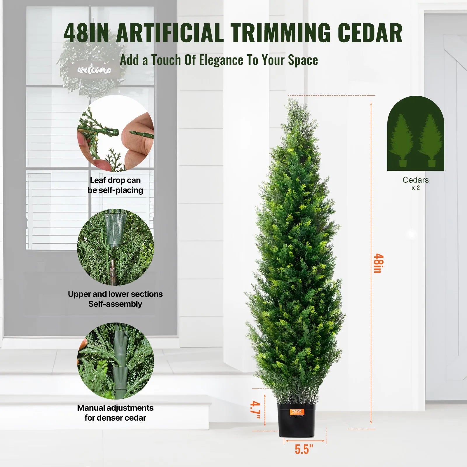 VEVOR 2 Pack 4' Artificial Cedar Topiary Tree Faux Plant UV Decor In/Outdoor