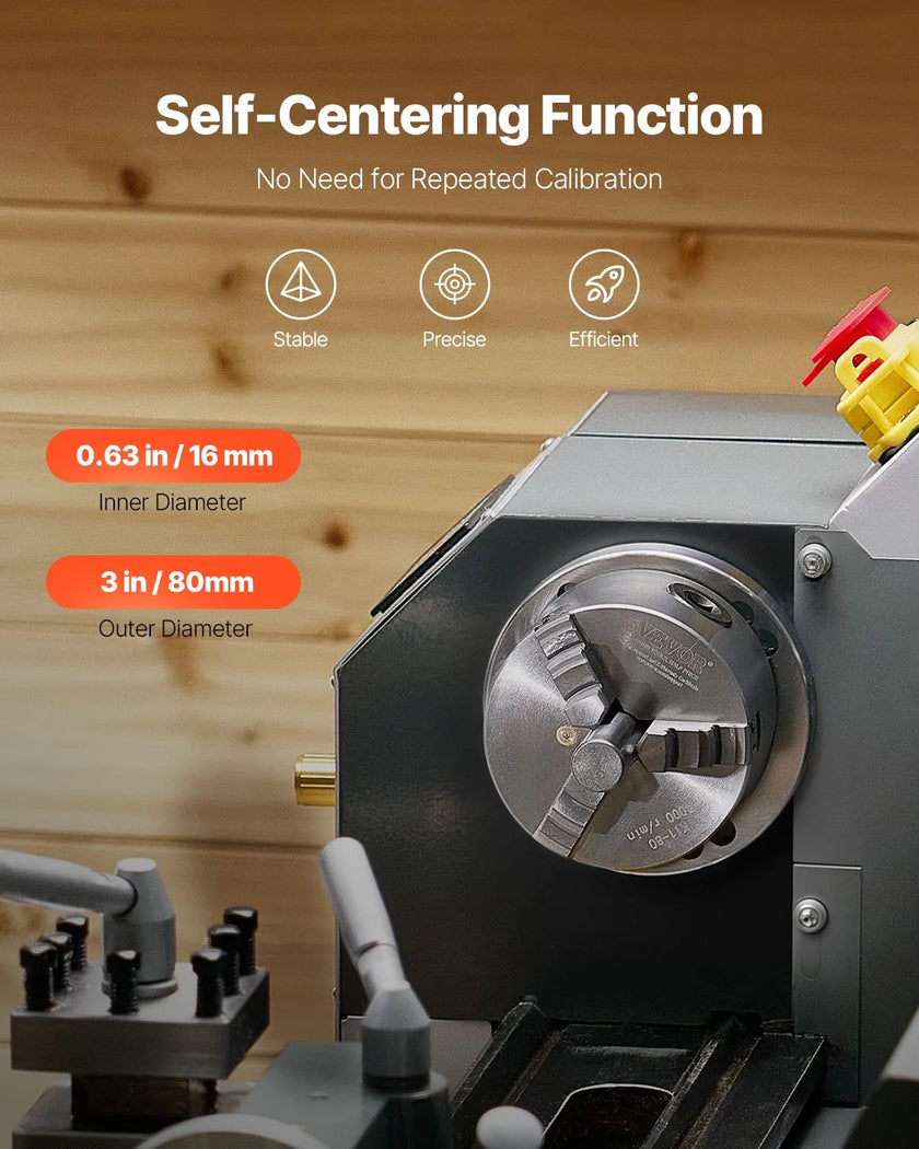VEVOR 3 Inch 3-Jaw Self-Centering Lathe Chuck for Lathe Drilling Milling Machine
