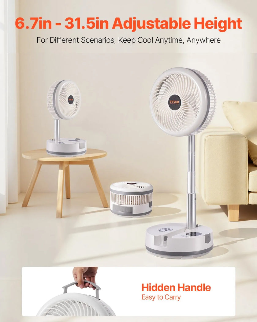 VEVOR 10 inch Foldable Rechargeable Oscillating Fan 3 in 1 Remote 9 Speeds