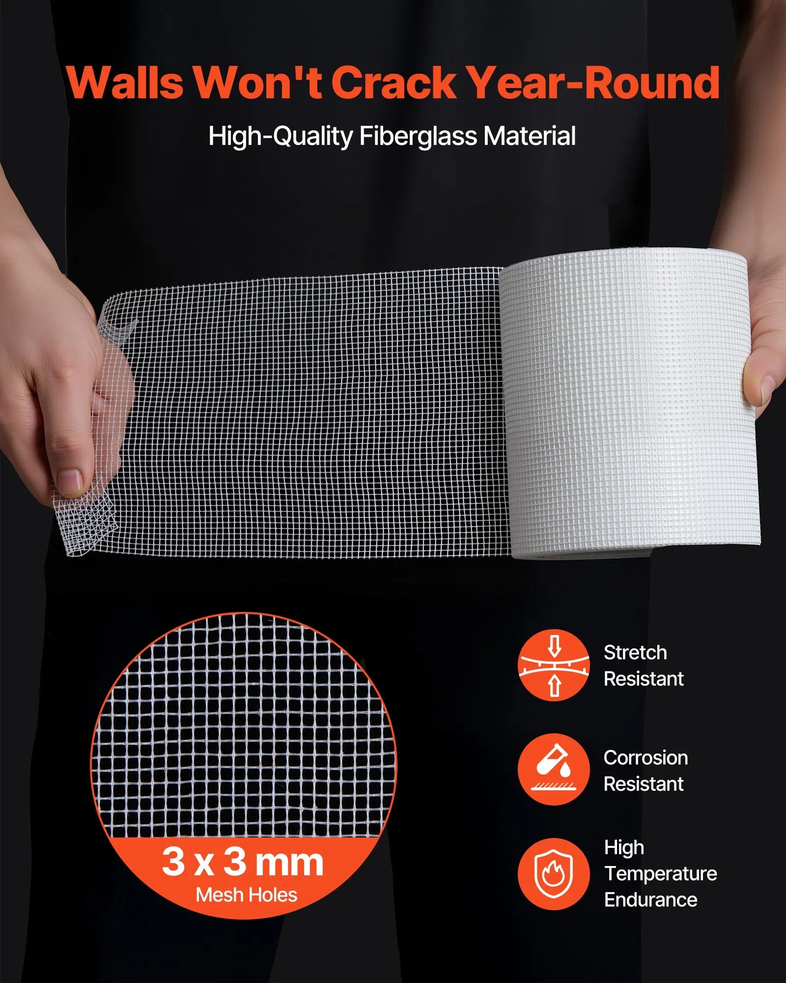 VEVOR 12 Rolls 98.43 ft x 5.91 inch Self-Adhesive Fiberglass Drywall Mesh Tape