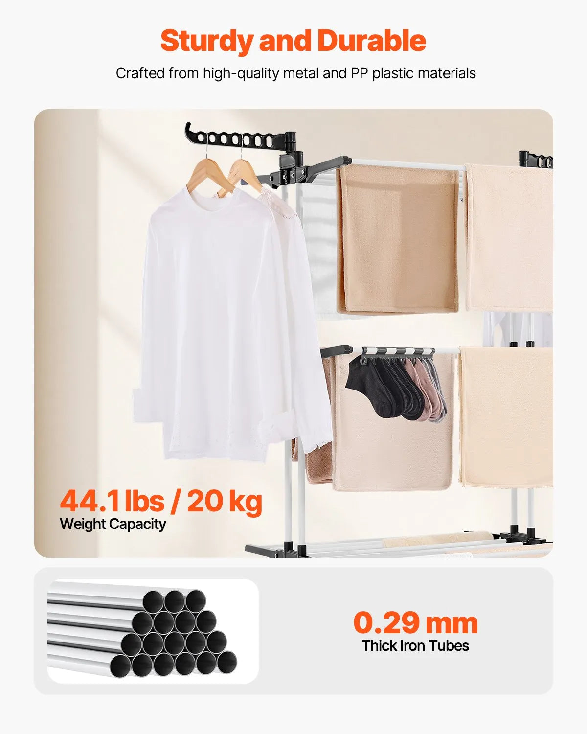 VEVOR 4-Tier Foldable Clothes Drying Rack with 24 Drying Poles and 4 Castors