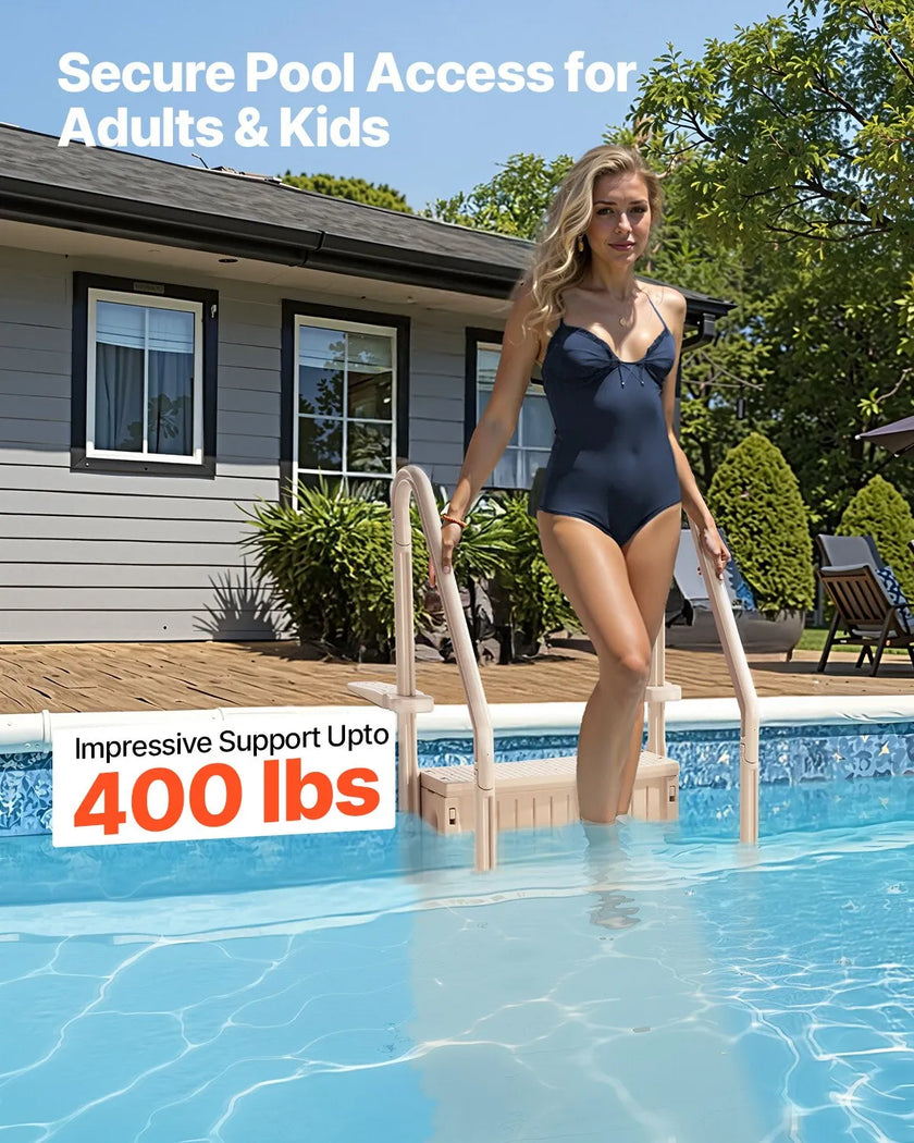 VEVOR 4-Step Taupe Pool Ladder of 2 Handrails Supports 400 lb for 48-54 In Pools
