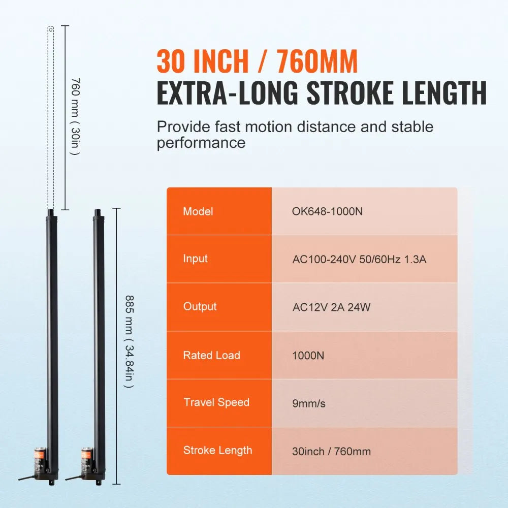 VEVOR 2PCS Linear Actuator Kit, 30 Inch High Speed 0.35