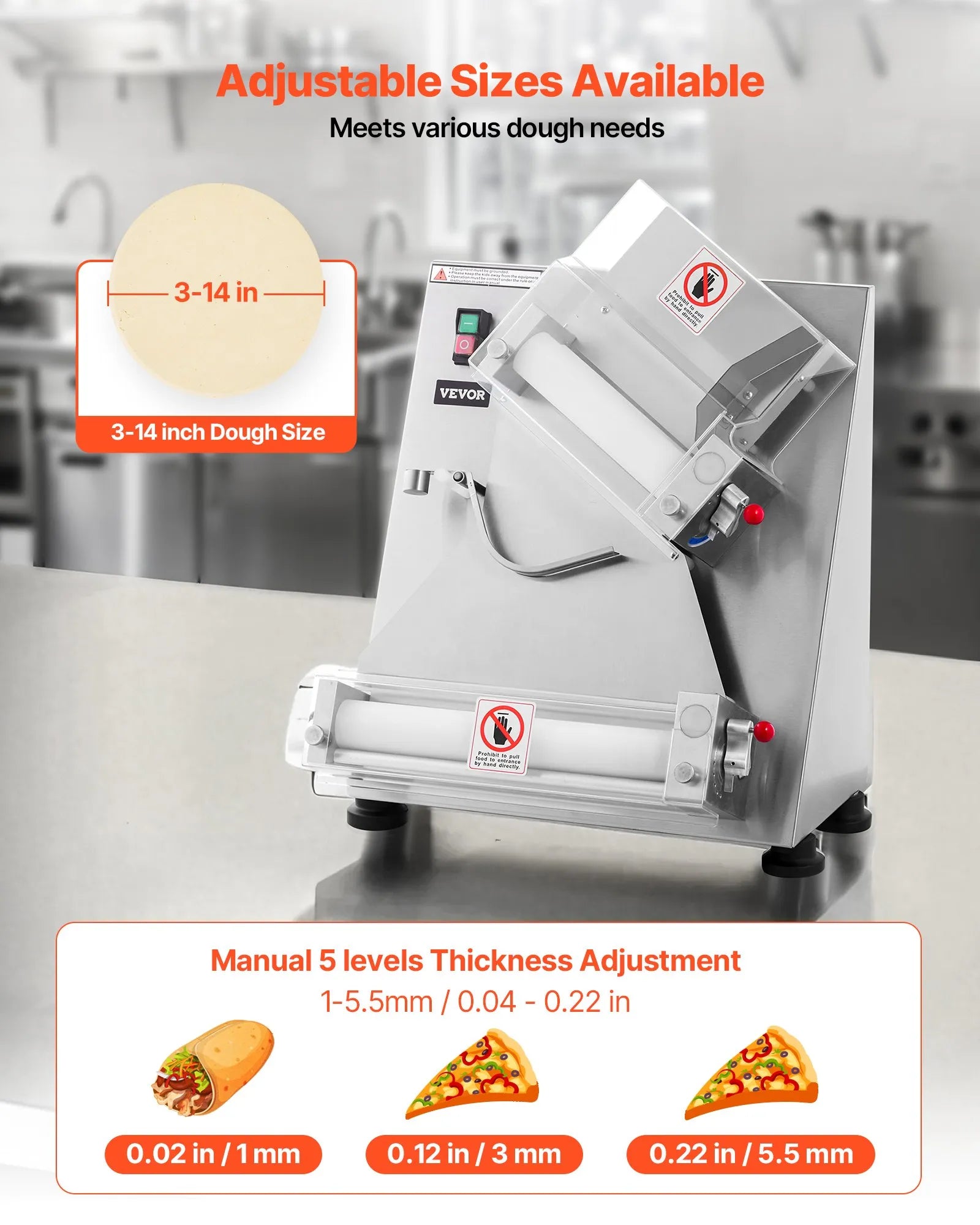 VEVOR 14 Inch Pizza Dough Roller Sheeter Automatic Commercial Dough Press 370W