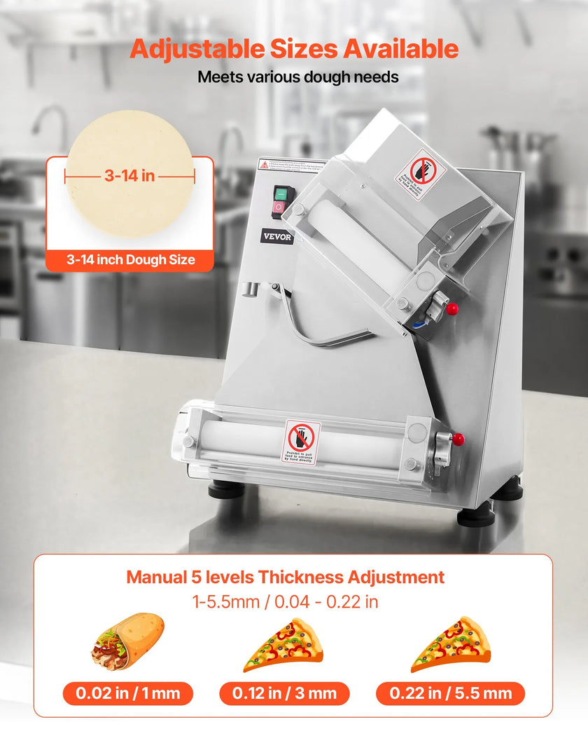 VEVOR 14 Inch Pizza Dough Roller Sheeter Automatic Commercial Dough Press 370W