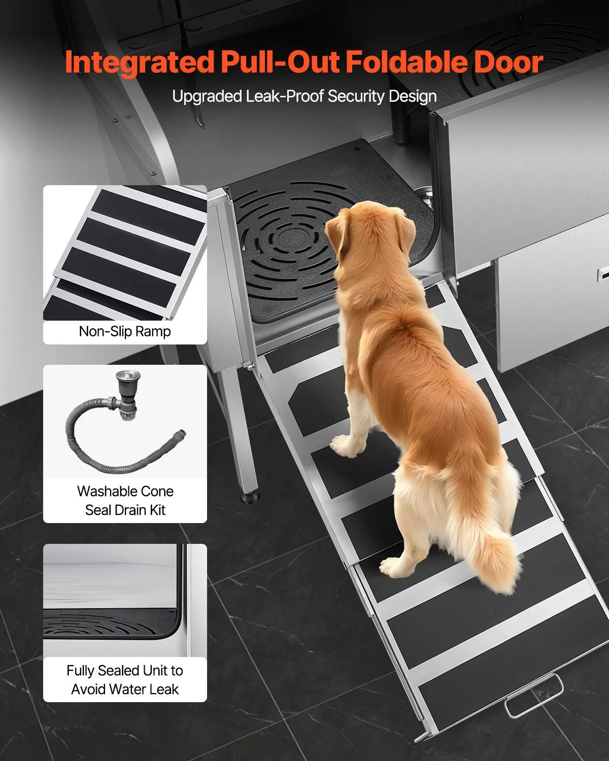 VEVOR 61 Inch Dog Grooming Bath Tub Stainless Steel w Ramp Water Filter Left