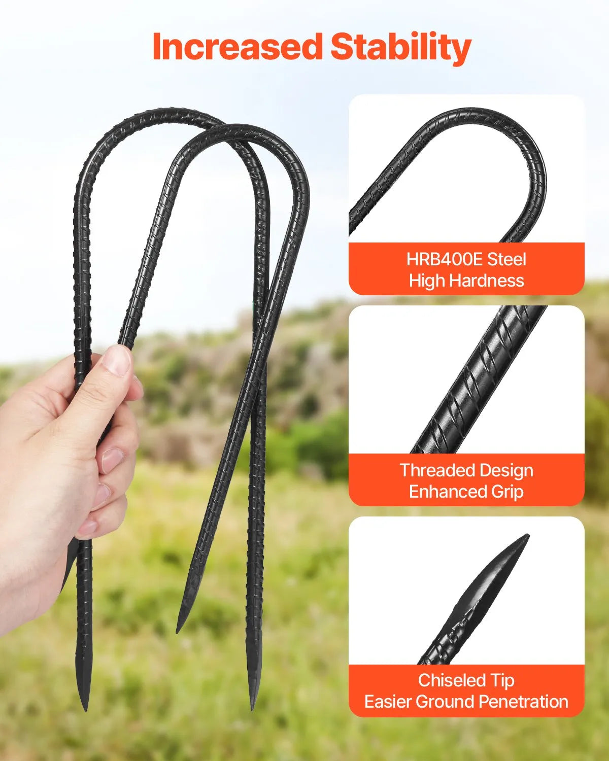 VEVOR 10-Inch 12 Pack Rebar Stakes Heavy Duty U Shape Galvanized Ground Anchors