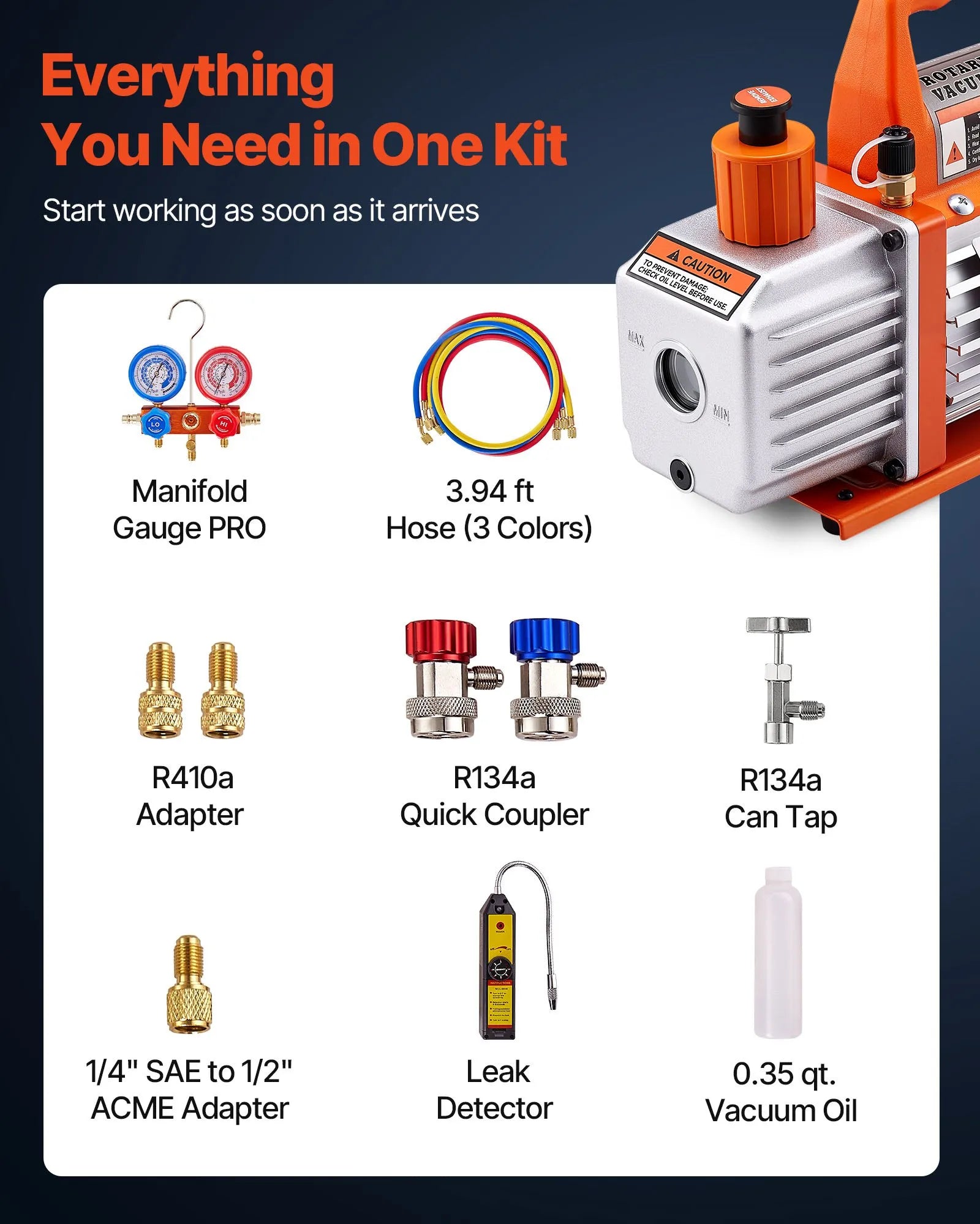 VEVOR 4 CFM HVAC Single Stage Rotary Vane Vacuum Pump and Manifold Gauge Kit