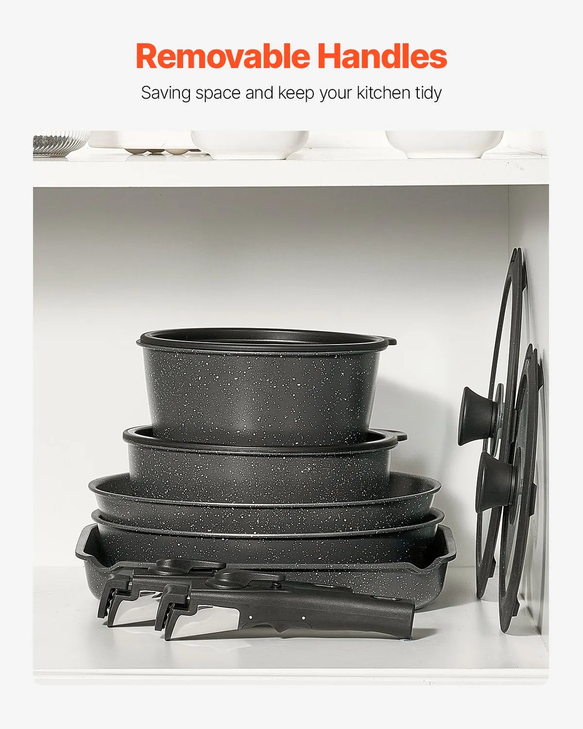 VEVOR 17 Piece Pots and Pans Set Granite Nonstick Kitchen Cookware Black