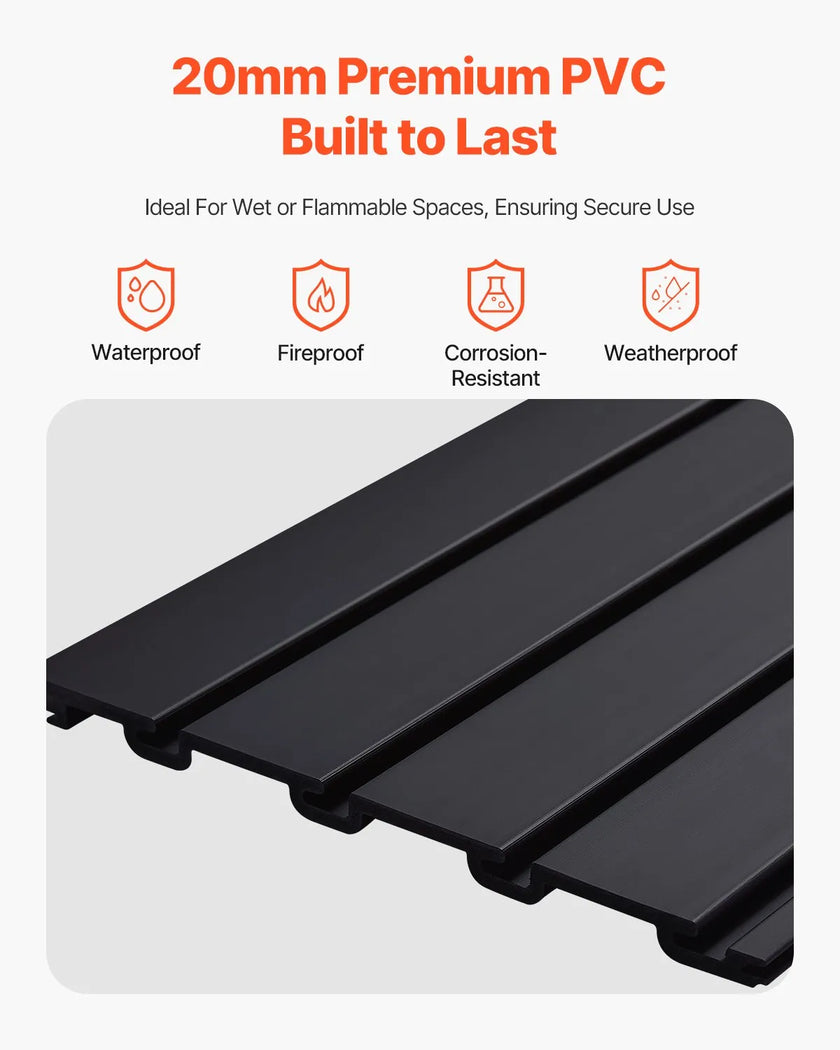 VEVOR 2 x 4 ft Slat Wall Paneling PVC Black Garage Slatwall with Modular Design