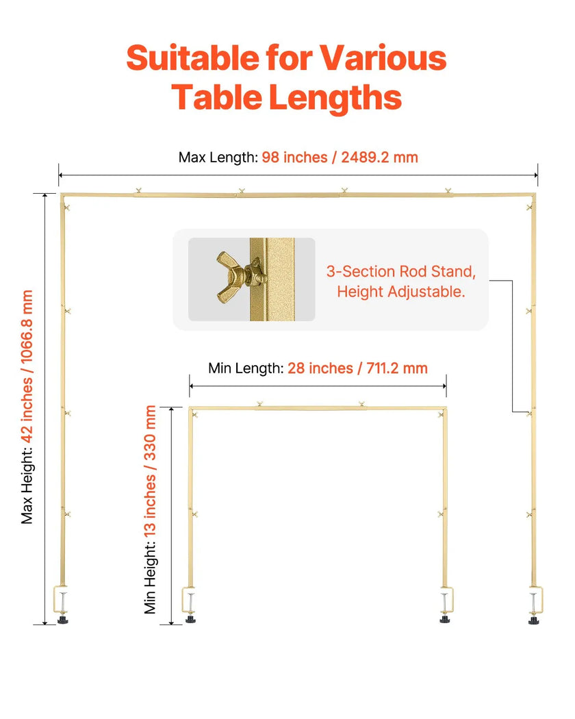 VEVOR 2Pcs Over The Table Rod Stand with Clamp Arch Frame 28-98 in L Adjustable