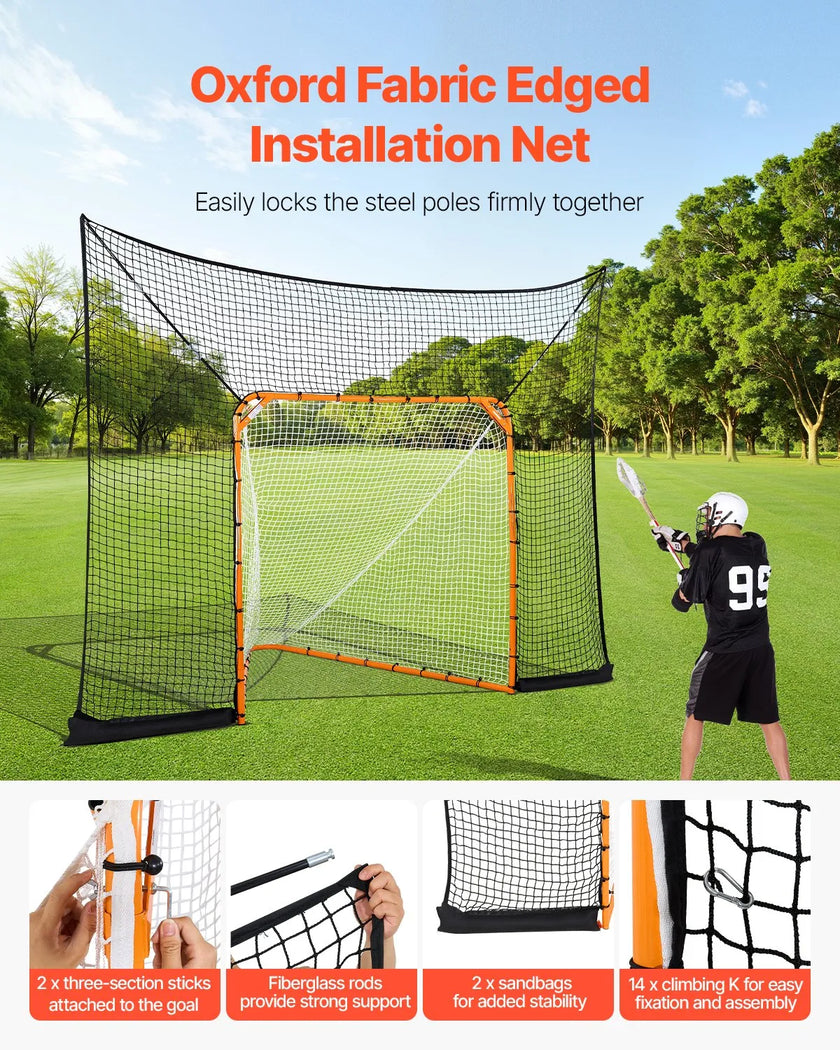 VEVOR 12x9 ft Hockey Lacrosse Goal Backstop with Extended Coverage Training Net